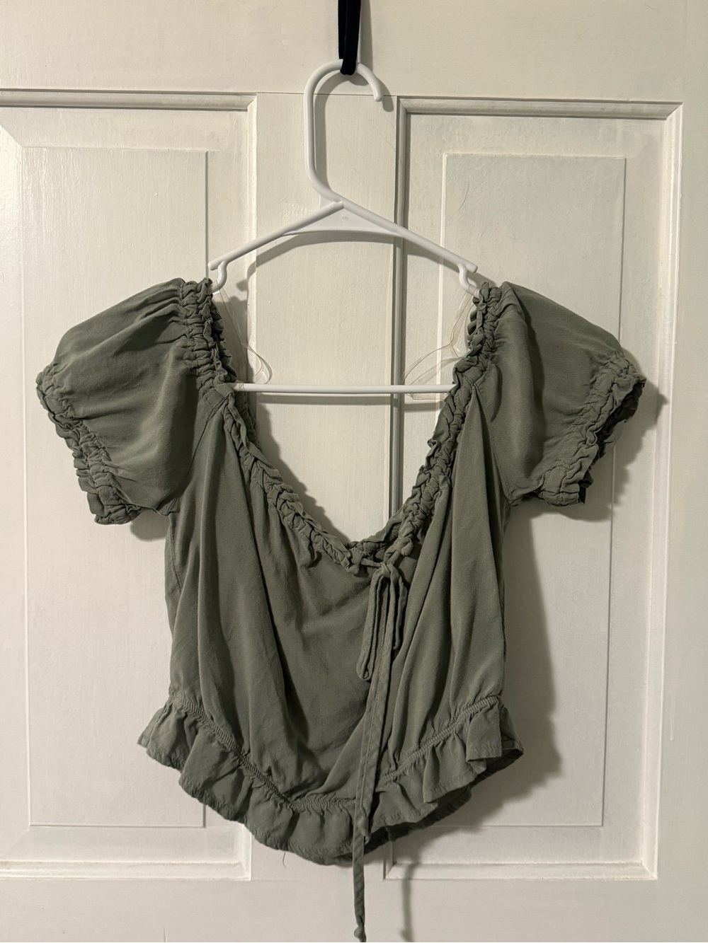 Active USA Olive Green Ruffle Peasant Blouse